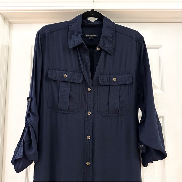 Banana Republic Maxi Shirt Dress Adjustable Sleeves Navy Blue sz Small - Picture 4 of 8